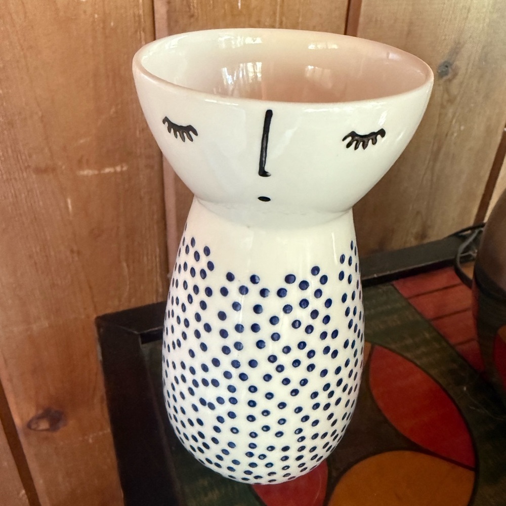 Moroccan Ceramic Face Vase with Blue Dots